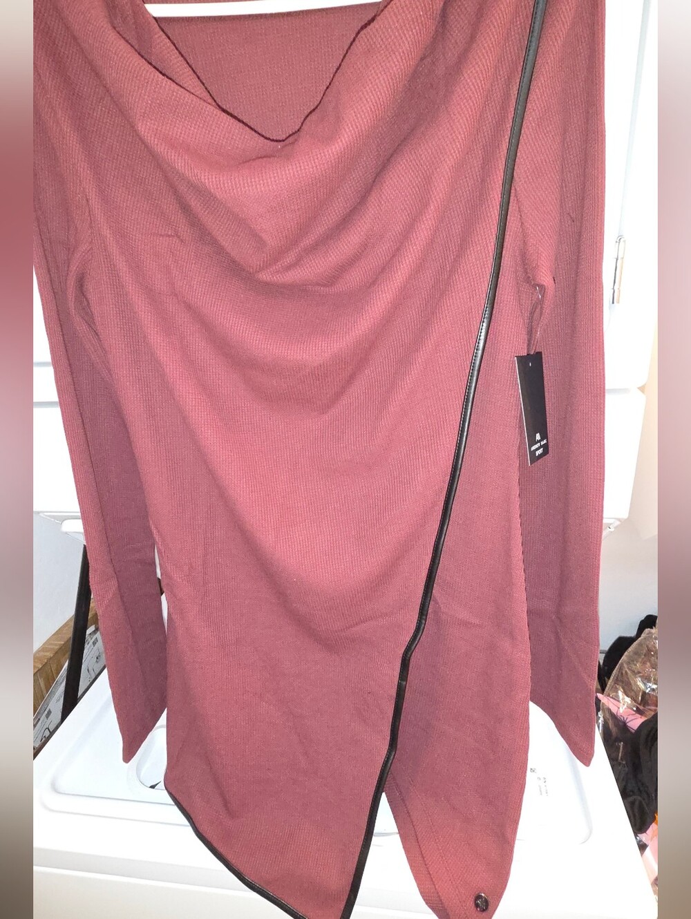 Andrew Marc Burgundy Cowl Neck Sweater with Black Trim